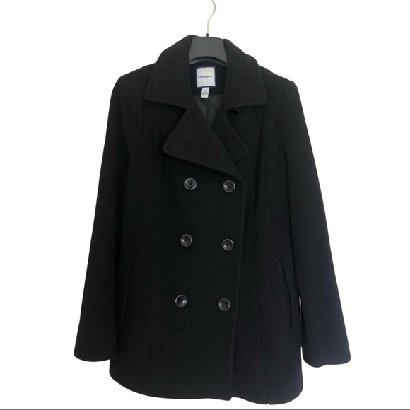 Manteau Croisé (pea Coat) Croft & Barrow Avec Capuche - Noir, Taille M, Occasion Très Bon état